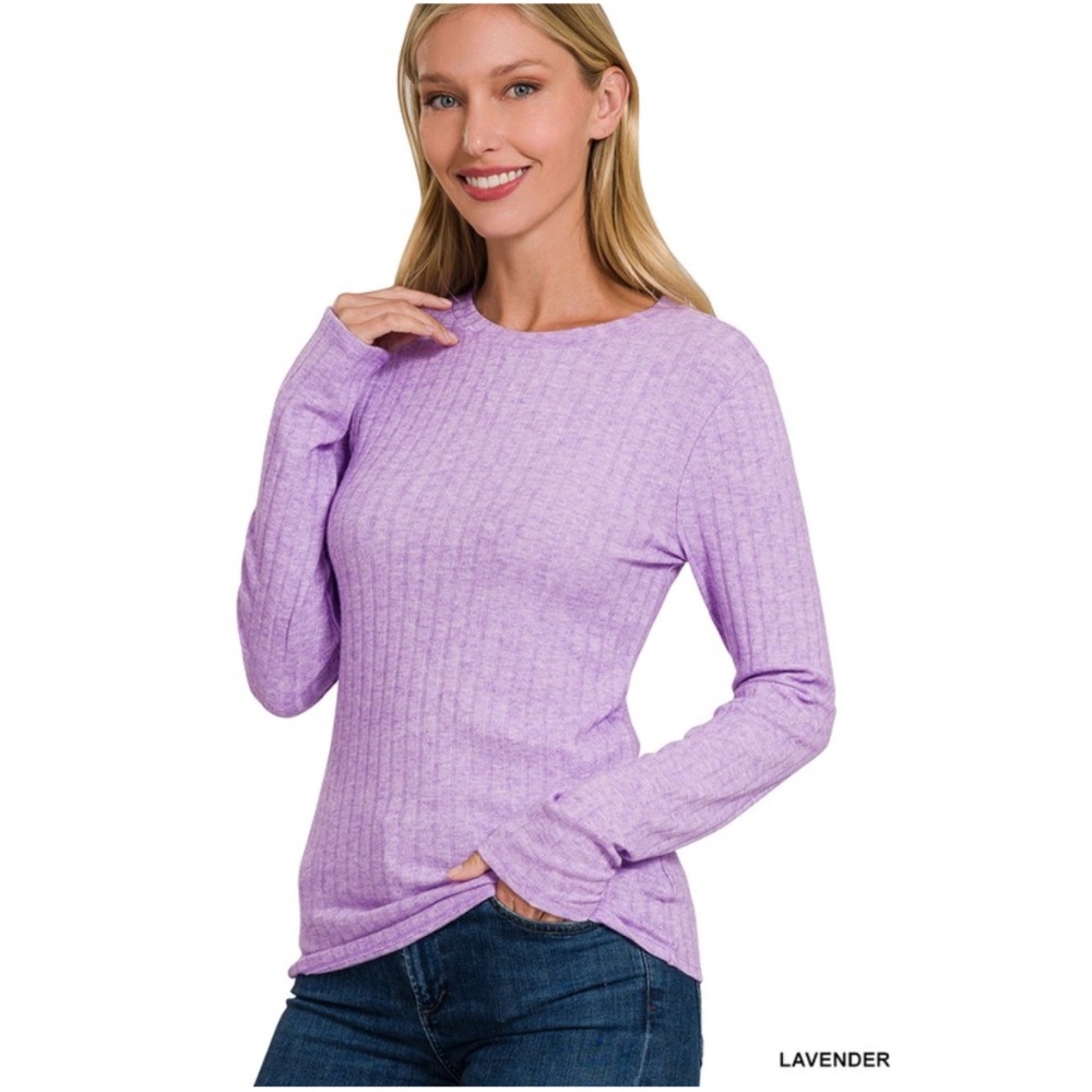Cozy Ribbed Round Neck Long Sleeve Top